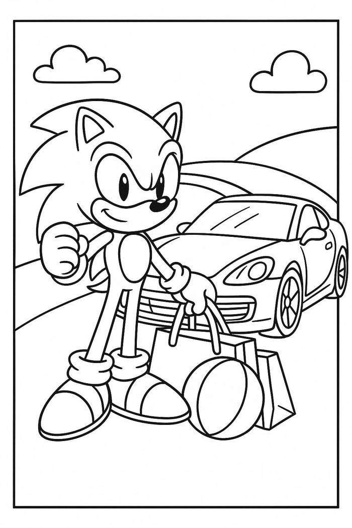 tranh tô màu sonic đi mua sắm