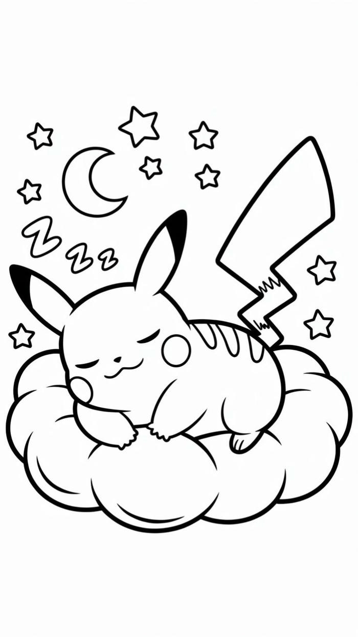 tranh tô pikachu ngủ trên mây