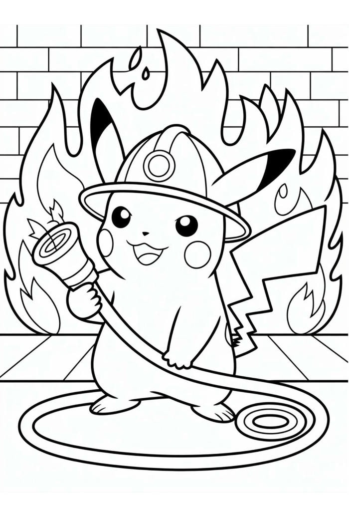 tranh tô pikachu phiên bản lính cứu hỏa