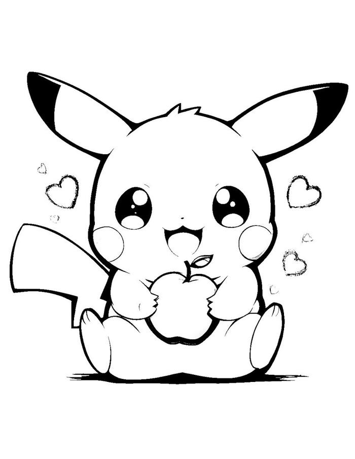 tranh tô pikachu thích thú quả táo
