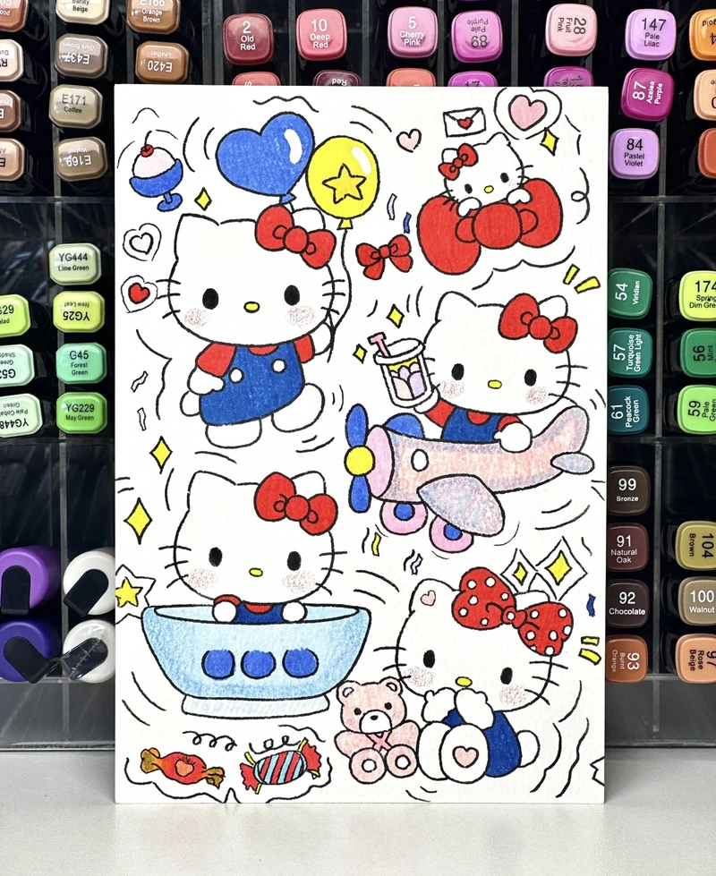 tranh vẽ màu sáp Hello Kitty đơn giản đẹp mắt