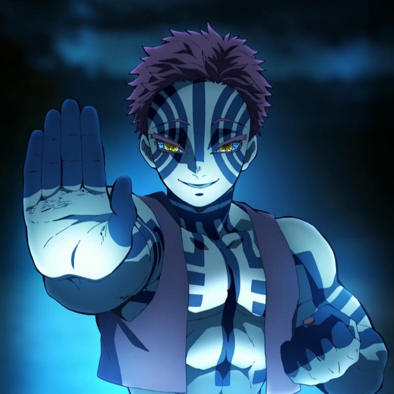 Akaza triển khai thuật thức kim la bàn dưới chân