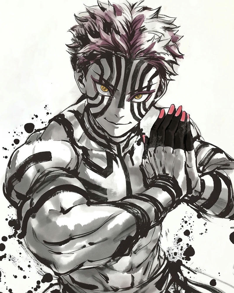 Ảnh Akaza đen trắng nét vẽ mực tàu nghệ thuật