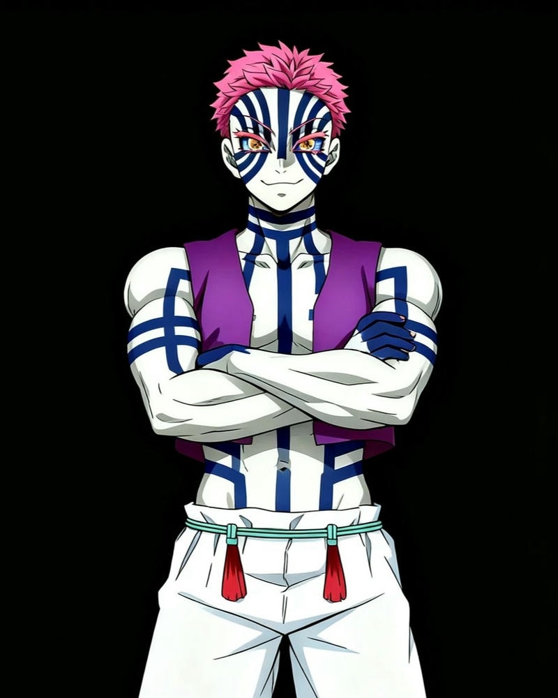 Ảnh Akaza đứng nghiêm nghị khoanh tay nền đen ngầu