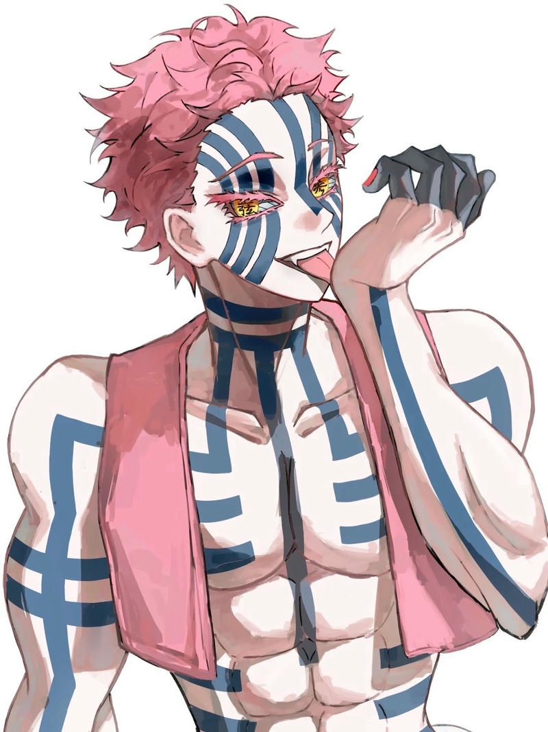 Ảnh Akaza đứng thẳng lộ hình xăm cơ bắp đẹp