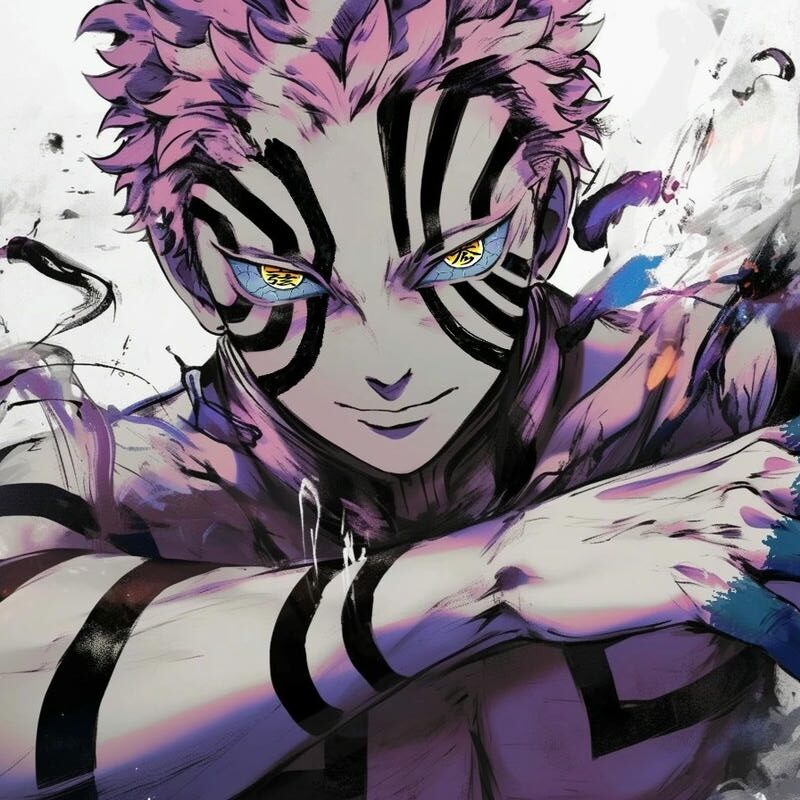 Ảnh Akaza tóc hồng bay trong gió nhìn sắc bén