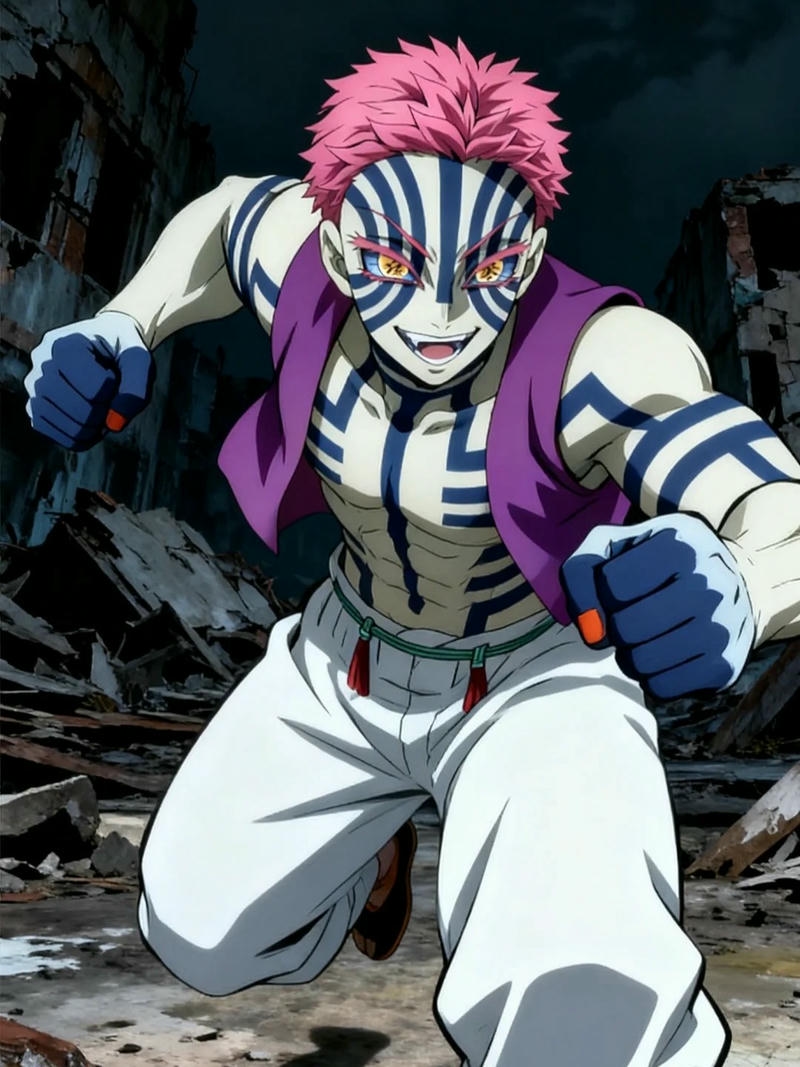 Ảnh Akaza tư thế chiến đấu sẵn sàng tấn công