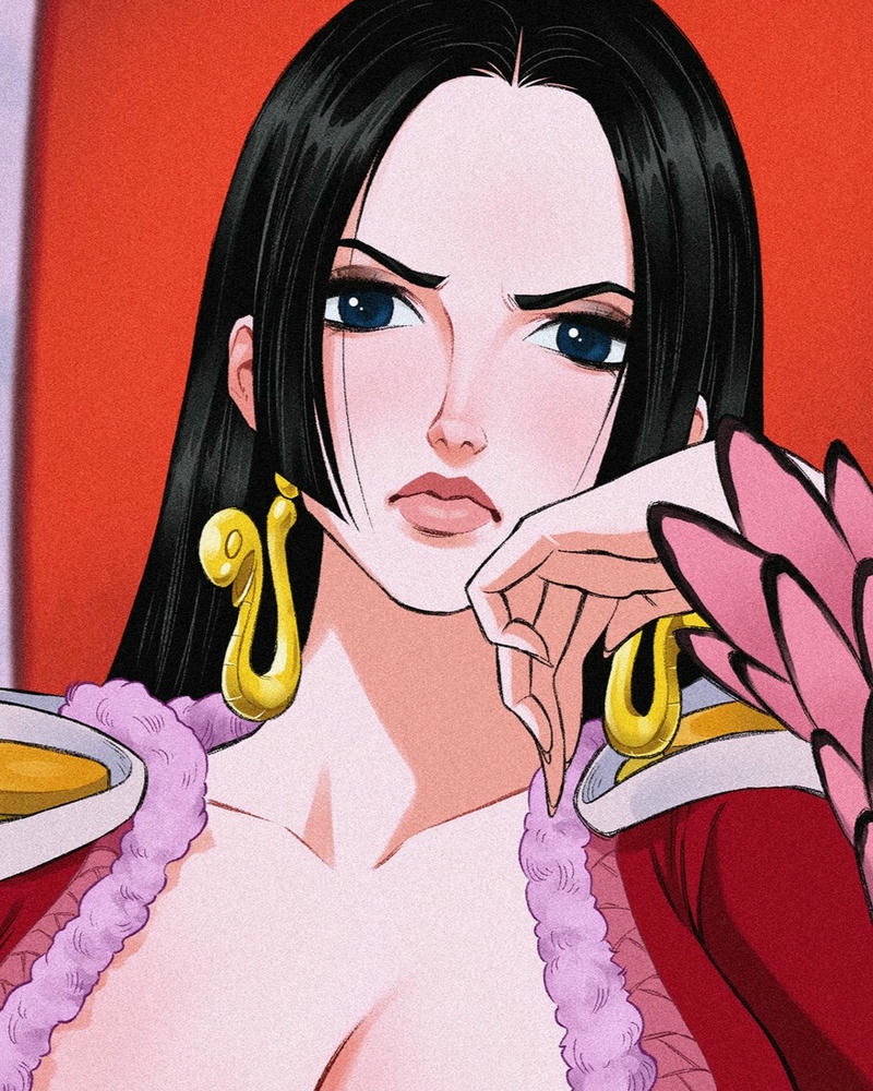 Ảnh Boa Hancock đeo khuyên tai vàng trang phục đỏ