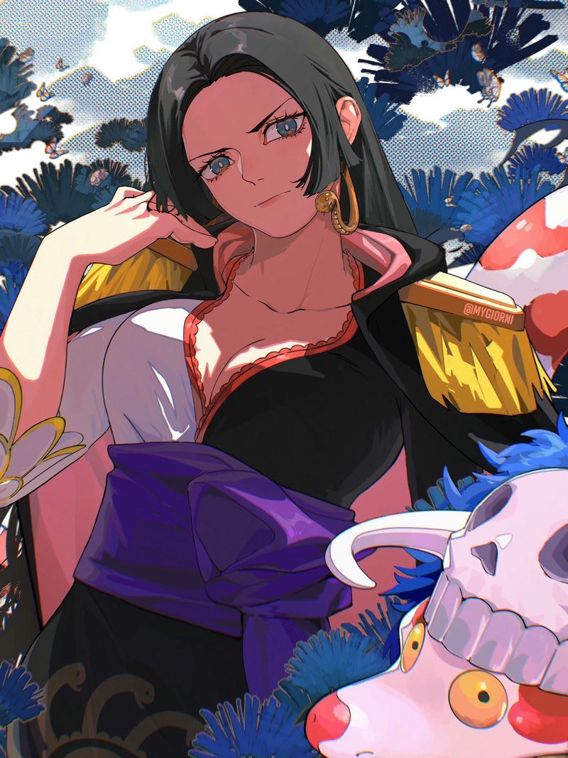 Ảnh Boa Hancock nằm thư giãn trang phục màu tối