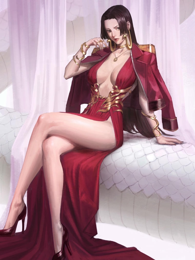 Ảnh Boa Hancock ngồi kiêu sa áo đỏ hở ngực