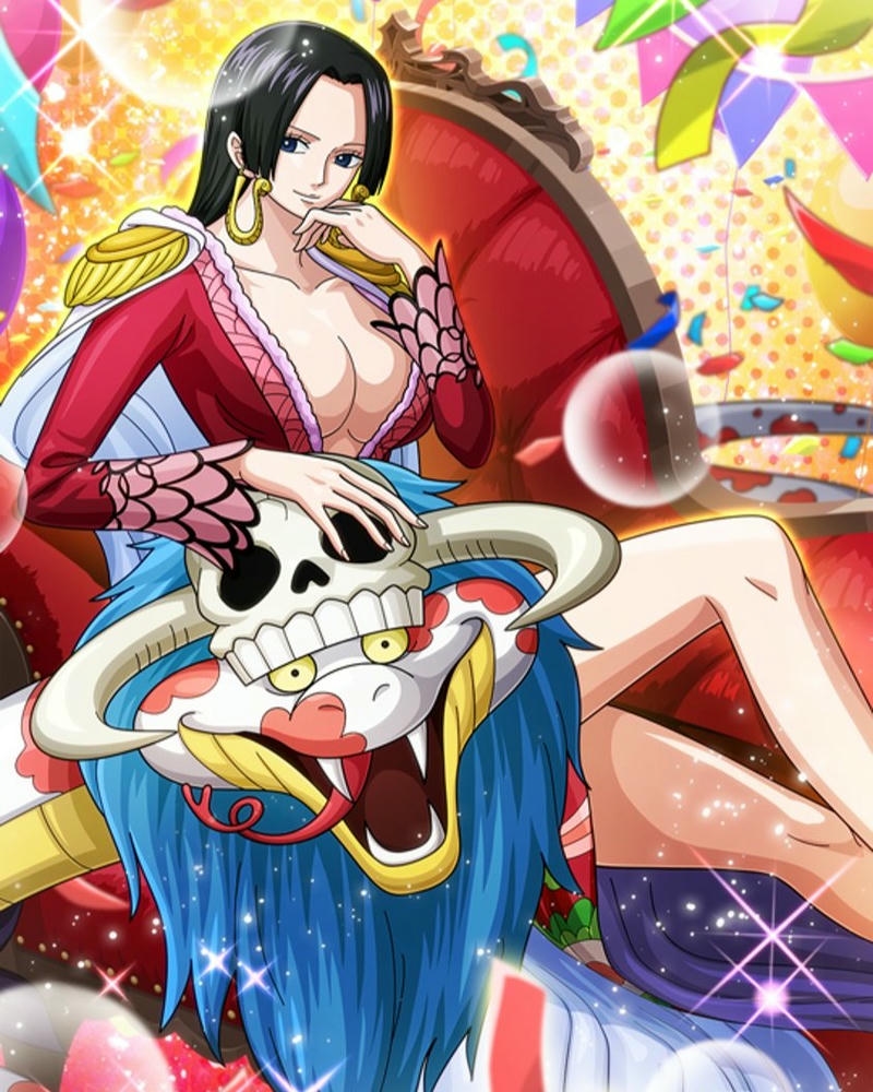 Ảnh Boa Hancock ngồi trên trăn Salome trang phục đỏ