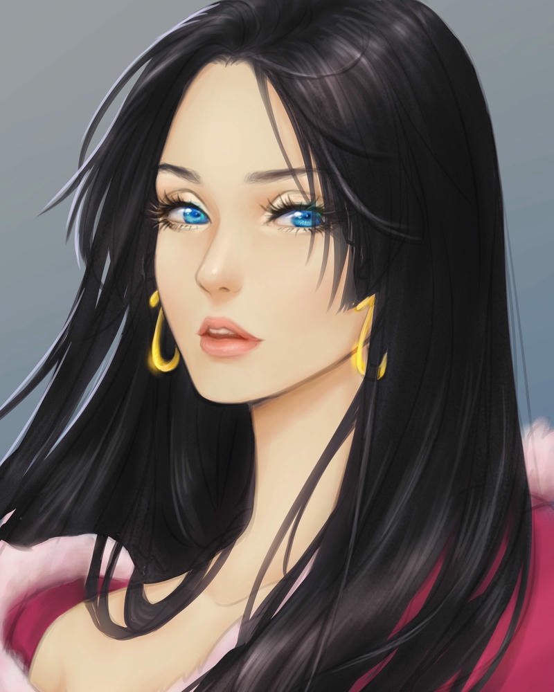 Ảnh Boa Hancock phong cách vẽ thực tế tóc đen dài