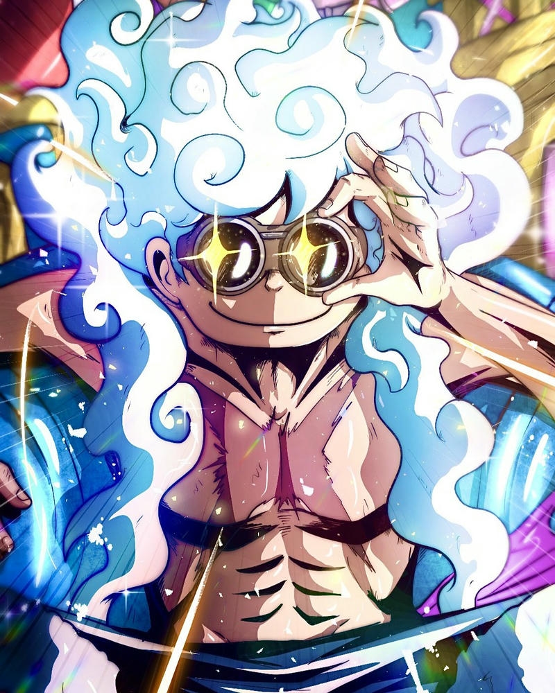 Ảnh Luffy Gear 5 che mắt cười đùa tinh nghịch