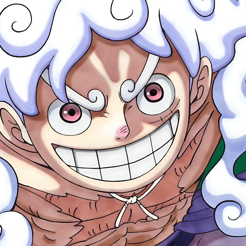 Ảnh Luffy cười lớn sảng khoái trong hình dạng Gear 5