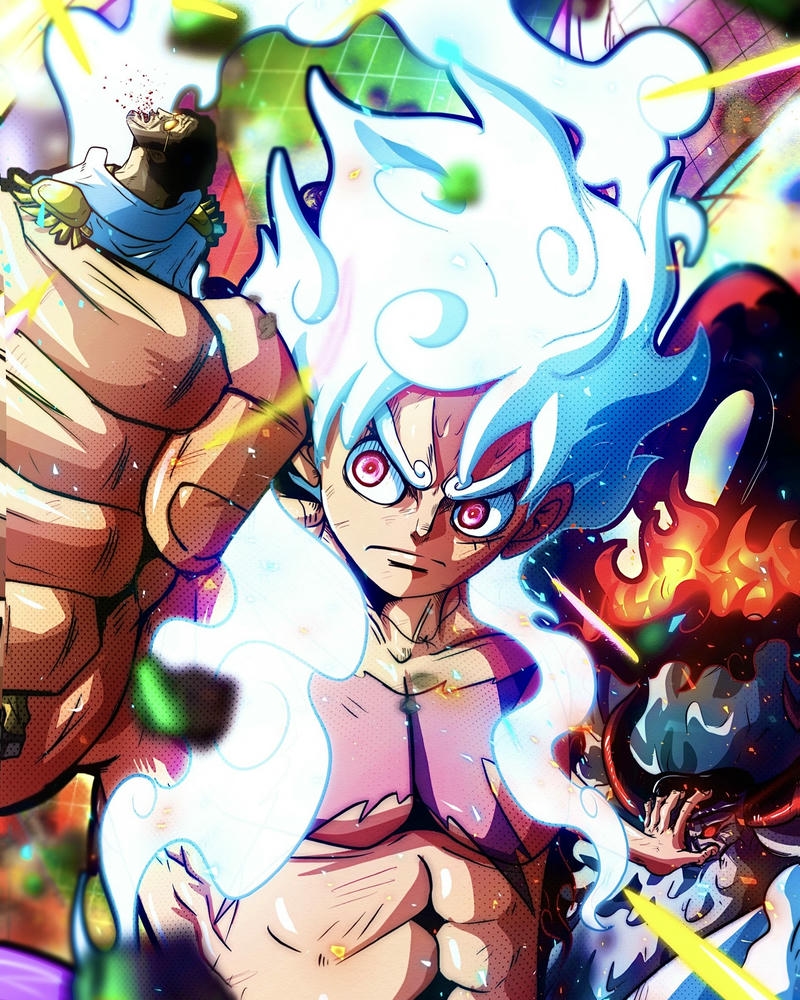 Ảnh Luffy cười tự tin với mái tóc trắng rực cháy