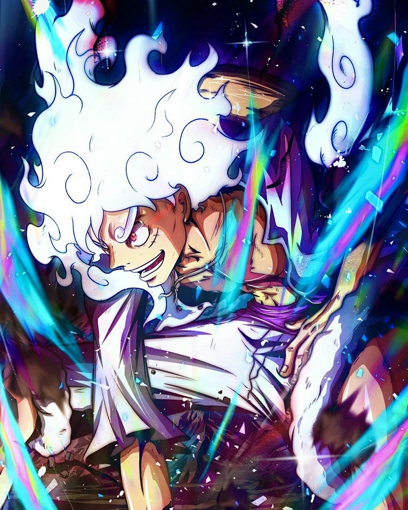 Ảnh Luffy lơ lửng trong không gian vũ trụ màu tím