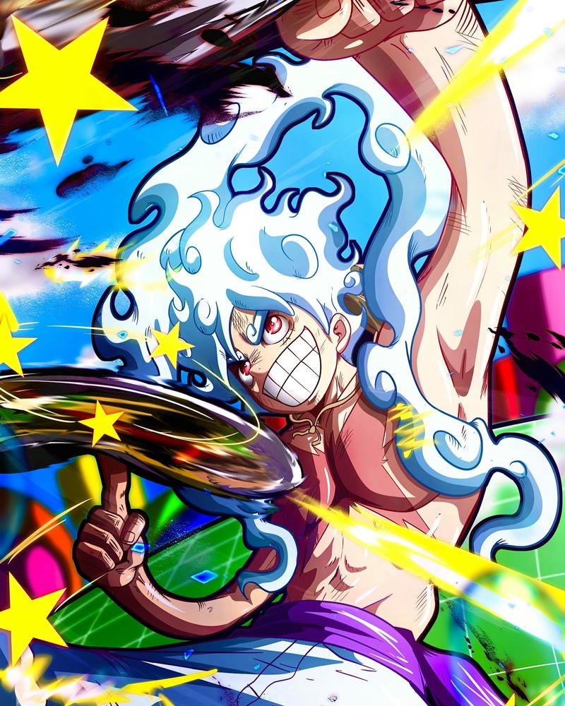 Ảnh Luffy thức tỉnh trái ác quỷ màu sắc rực rỡ