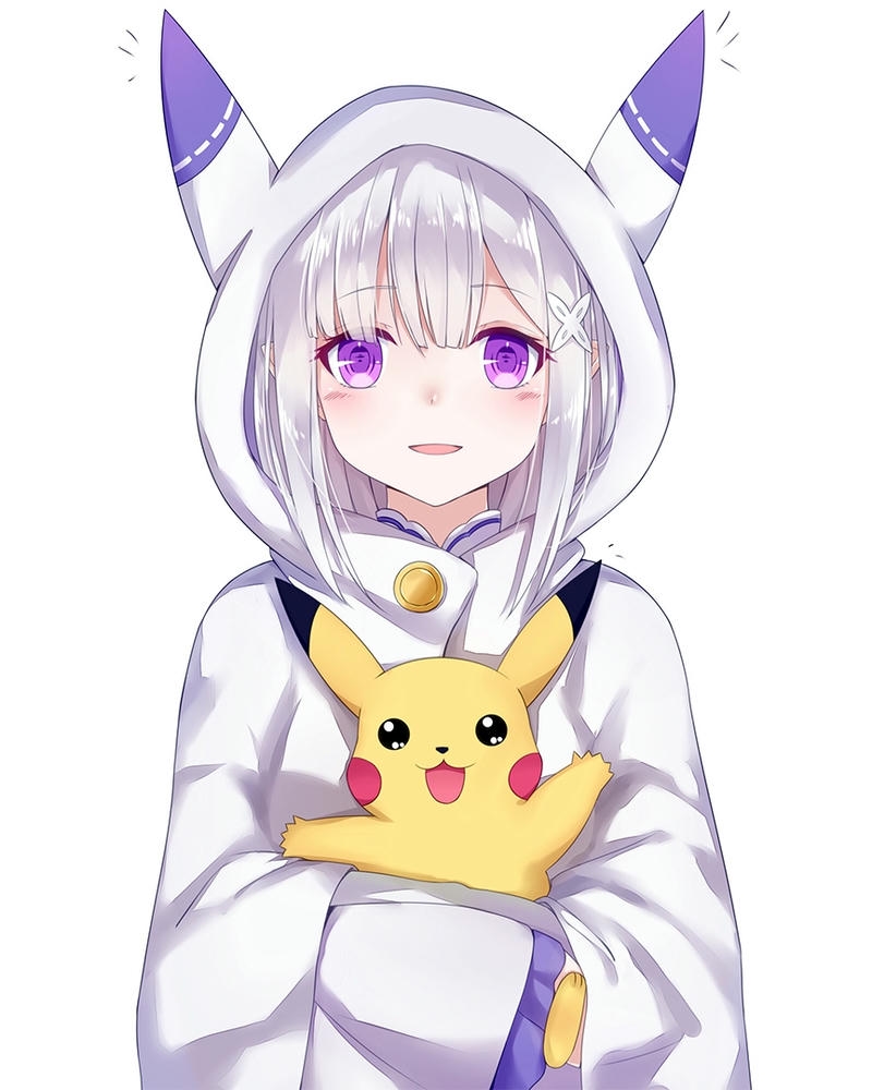 Ảnh Pikachu được cô gái mặc áo hoodie trắng ôm ấp