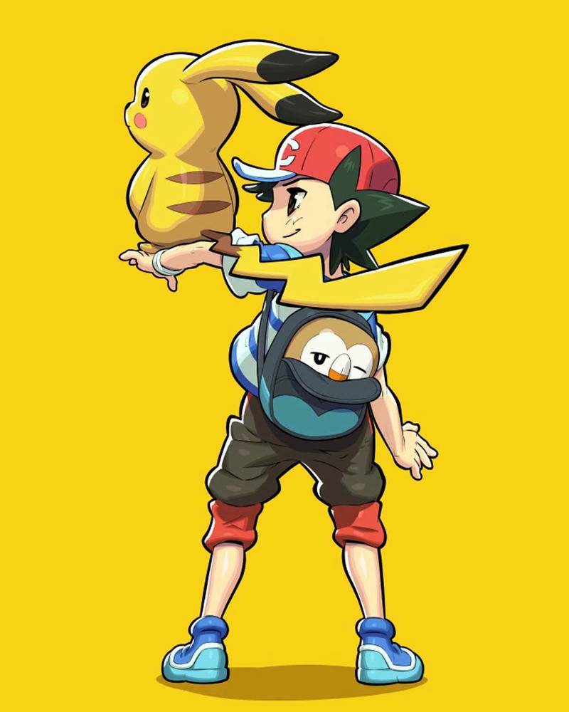Ảnh Pikachu ngồi trên vai huấn luyện viên Satoshi thân thiết