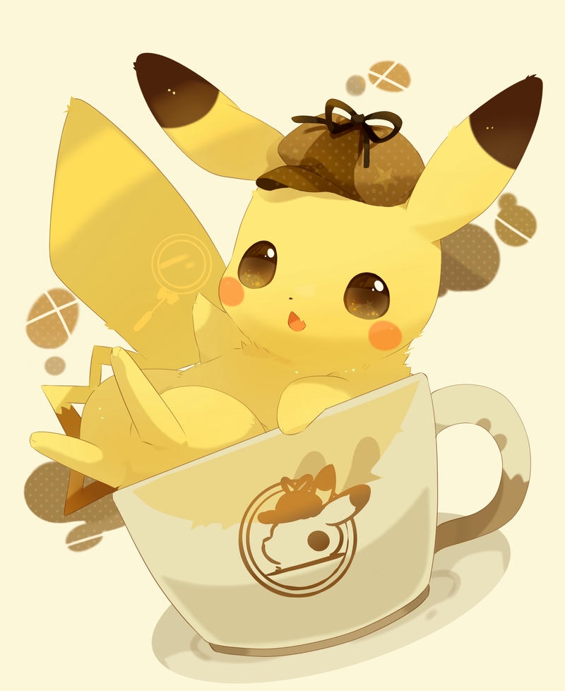 Ảnh Pikachu ngồi trong tách cà phê nóng hổi dễ thương