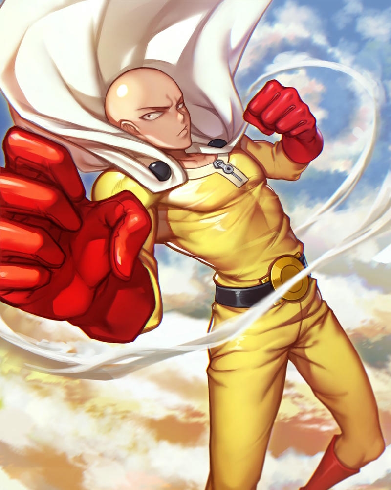 Ảnh Saitama đấm một phát bay màu kẻ thù trong nốt nhạc