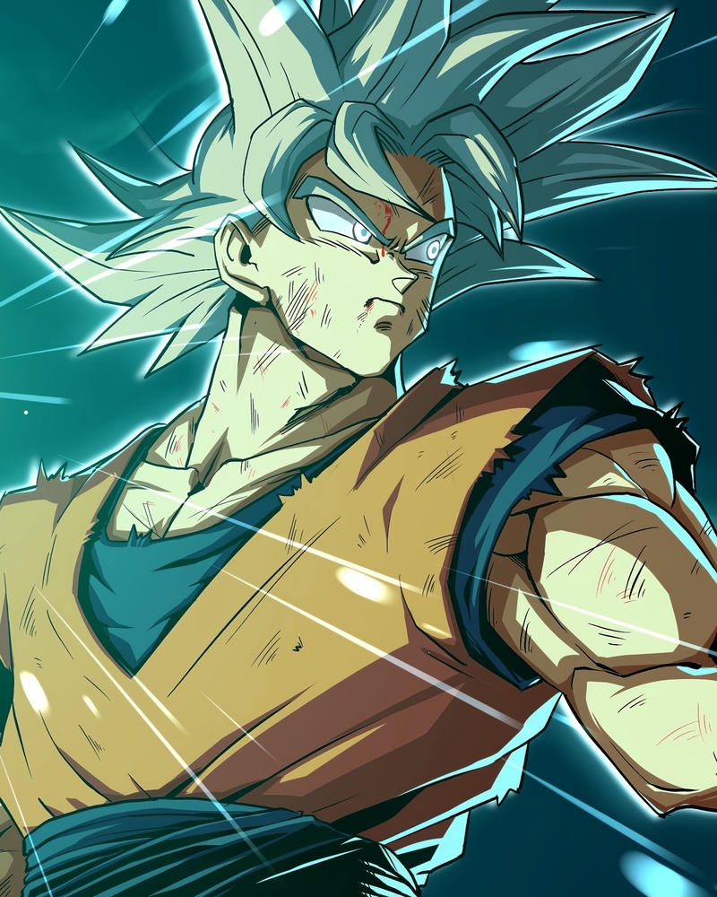 Ảnh SonGoku tóc xanh rêu phong thái chiến binh dũng mãnh