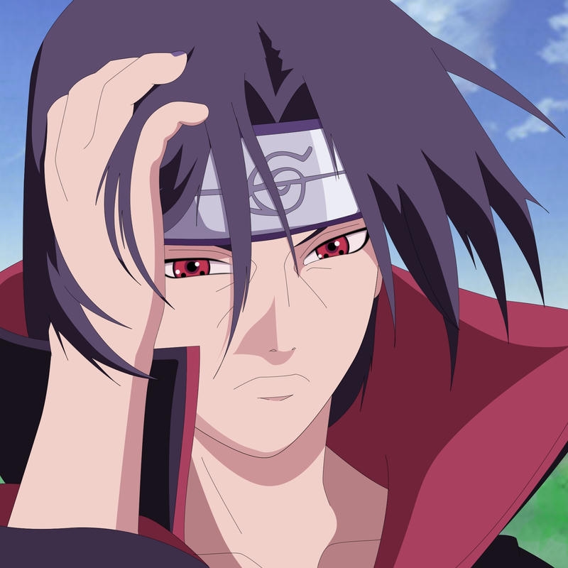 Ảnh Uchiha Itachi đeo băng trán làng Lá bị gạch ngang