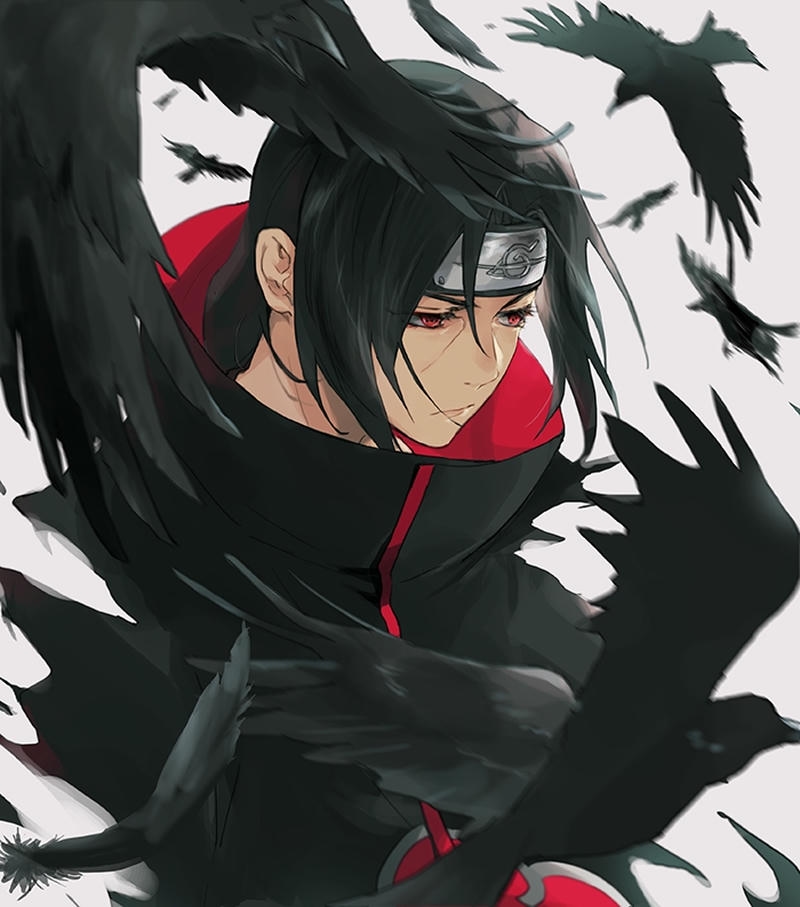 Ảnh Uchiha Itachi mặc áo phông đen cổ cao đơn giản