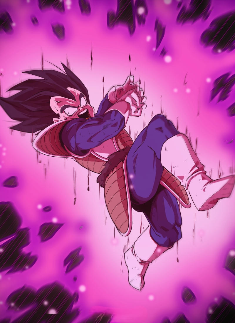 Ảnh Vegeta Super Saiyan God tóc đỏ nền hồng tím đẹp