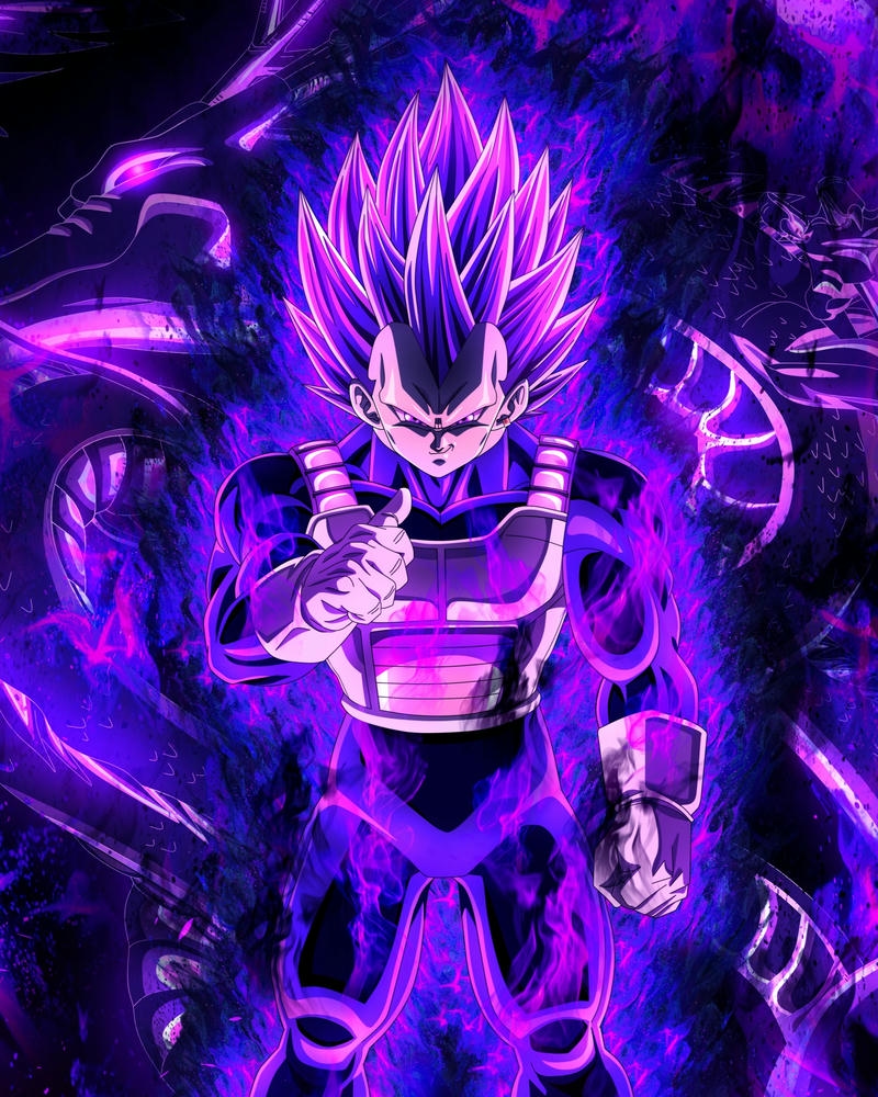 Ảnh Vegeta Ultra Ego toàn thân phát sáng năng lượng tím