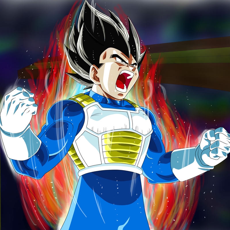 Ảnh Vegeta tóc xanh hét lớn vận nội công mạnh mẽ