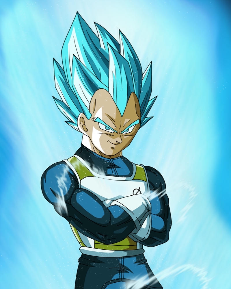 Ảnh Vegeta tóc xanh mặc giáp chiến đấu cười tự tin