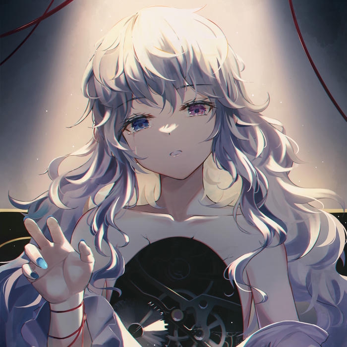 Ảnh anime nữ buồn cô gái tóc trắng chạm tay kính