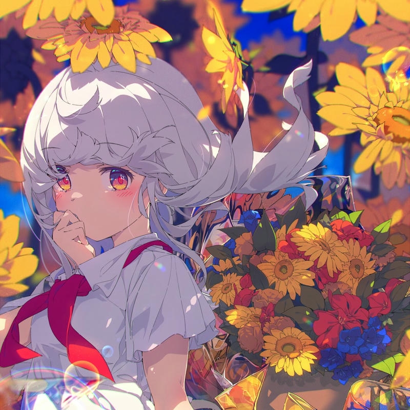 Ảnh avatar anime hoa hướng dương mộng mơ màu tím hồng