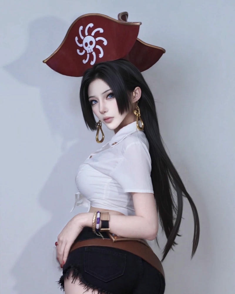 Ảnh cosplay one piece boa hancock tóc đen dài xinh đẹp