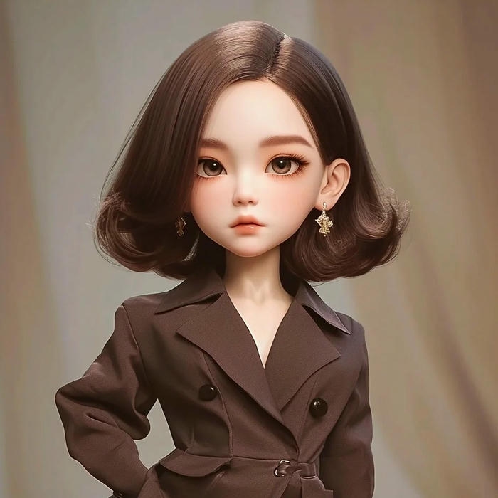 Ảnh đại diện 3d búp bê cô gái mặc áo vest nâu