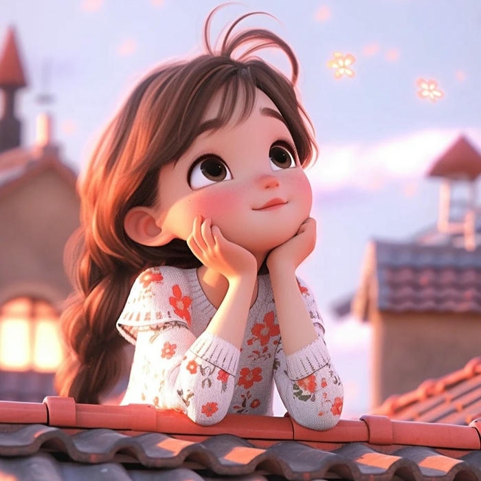 Ảnh đại diện 3d cô gái tết tóc nhìn xa xăm