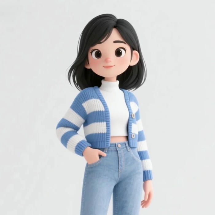 Ảnh đại diện 3d nữ mặc áo len xanh dịu dàng