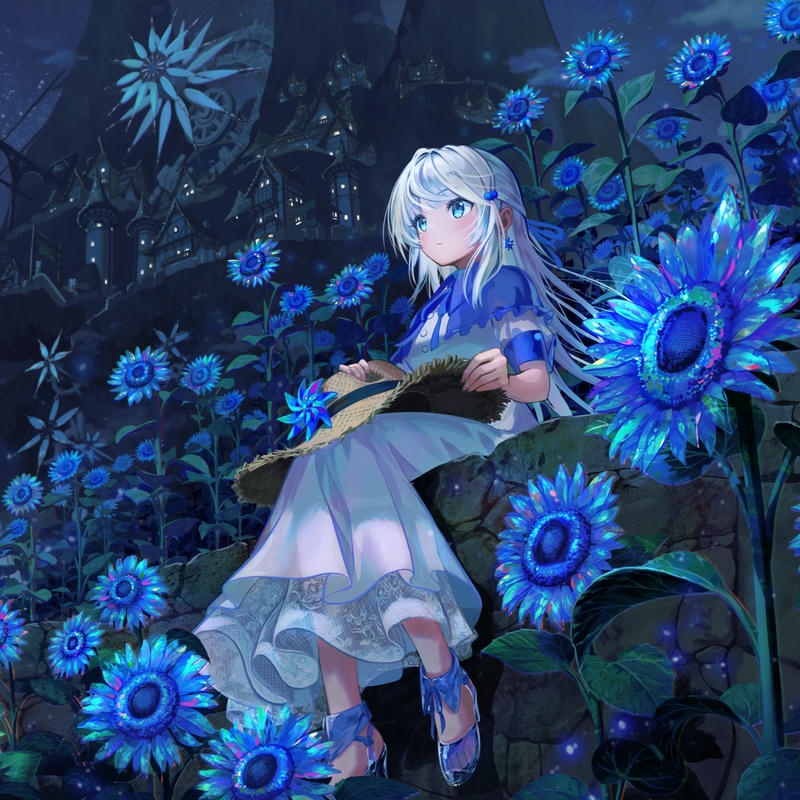 Ảnh đại diện hoa hướng dương cô gái tóc xanh huyền bí