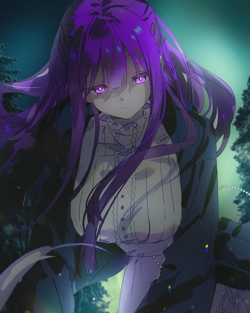 Ảnh fern anime ánh mắt sắc lạnh phép thuật bao quanh