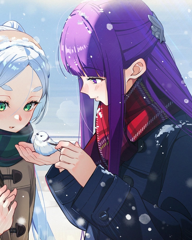 Ảnh fern anime cầm cốc nước uống vẻ mặt bình thản