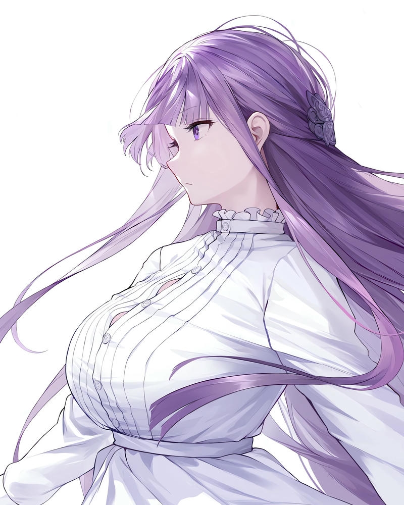 Ảnh fern anime mặc váy trắng tinh khôi quay lưng lại