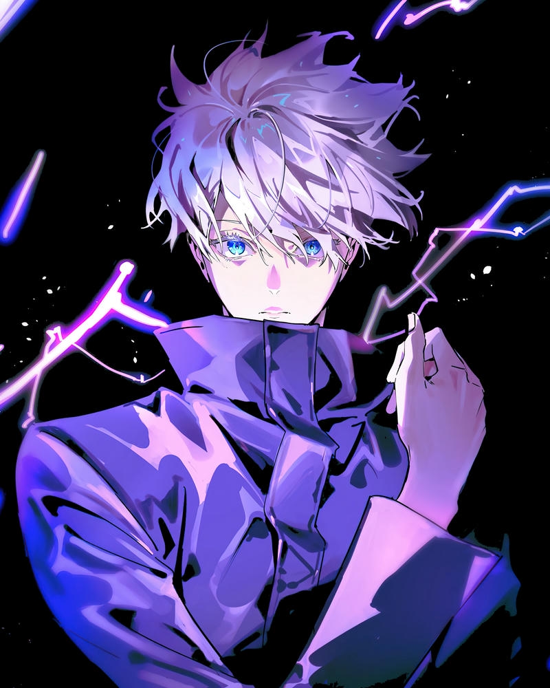 Ảnh gojo satoru anime bao quanh bởi sấm sét màu tím