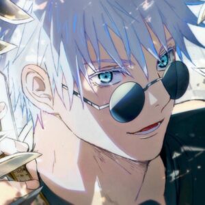 Ảnh gojo satoru anime mắt xanh phát sáng đầy sức mạnh