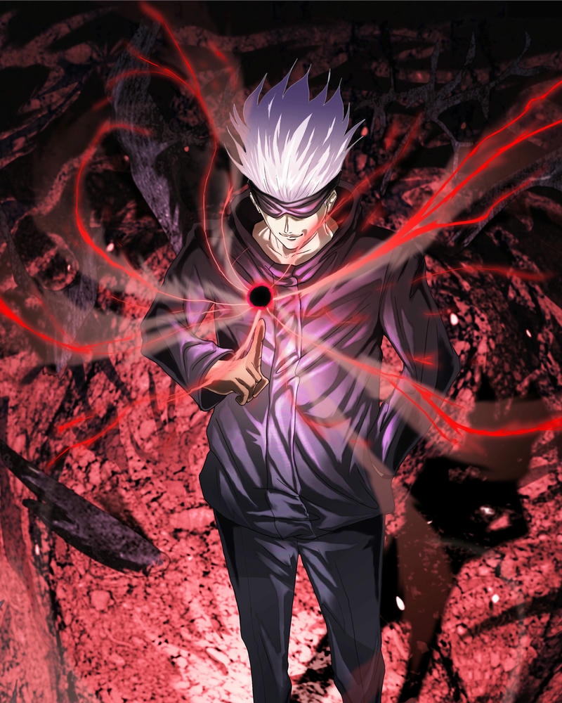 Ảnh gojo satoru anime tạo dáng chiến đấu năng lượng đỏ