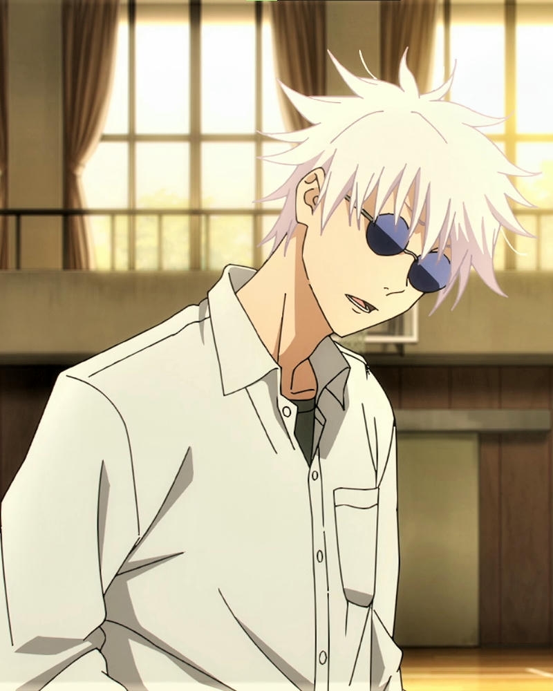 Ảnh gojo satoru anime thời học sinh đeo kính râm tròn
