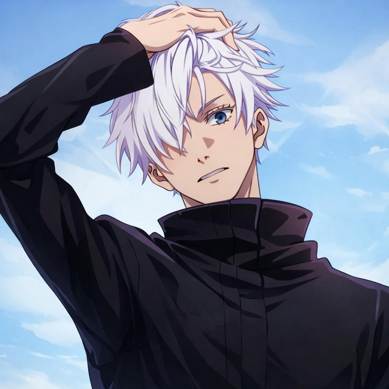 Ảnh gojo satoru anime vươn vai sảng khoái dưới bầu trời xanh