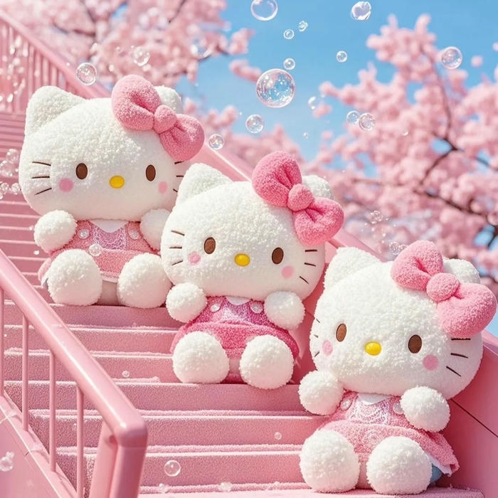 Ảnh hello kitty đẹp ba chú kitty dưới hoa đào
