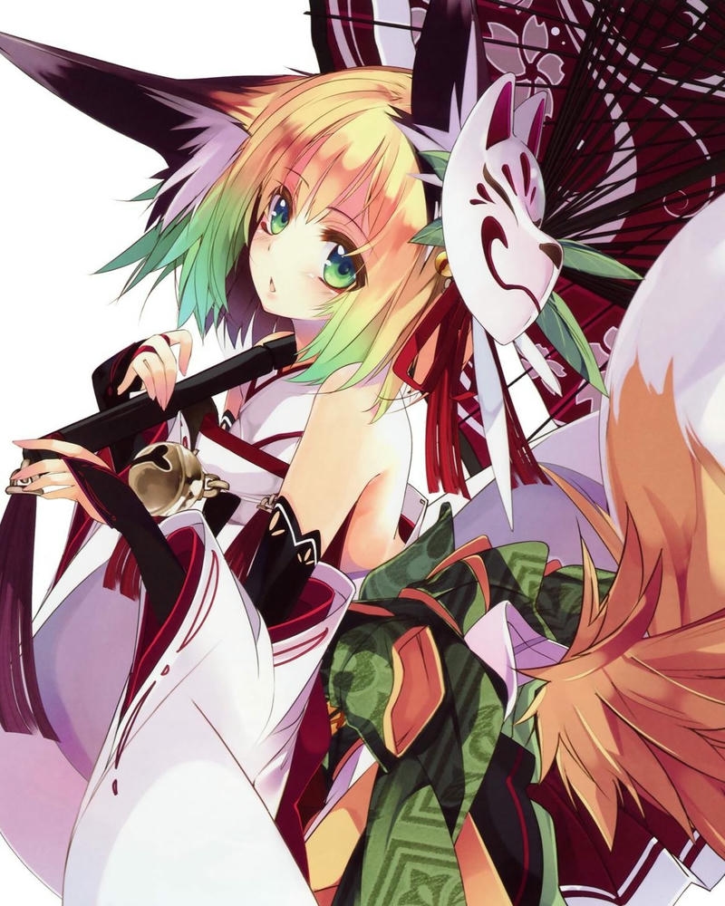 Ảnh hồ ly anime đeo mặt nạ nghệ thuật đầy màu sắc