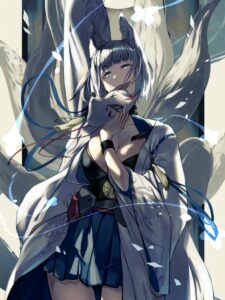 Ảnh hồ ly anime đứng giữa trời tuyết rơi lạnh giá mùa đông